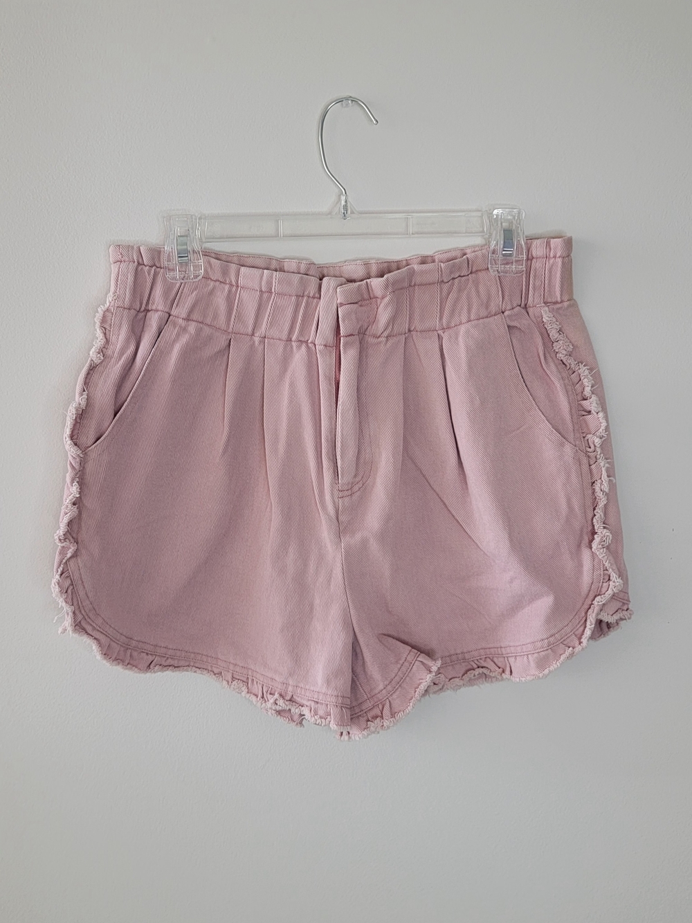Very J Denim Shorts Womens Large Dusty Pink Smocked High Rise Frayed Boho